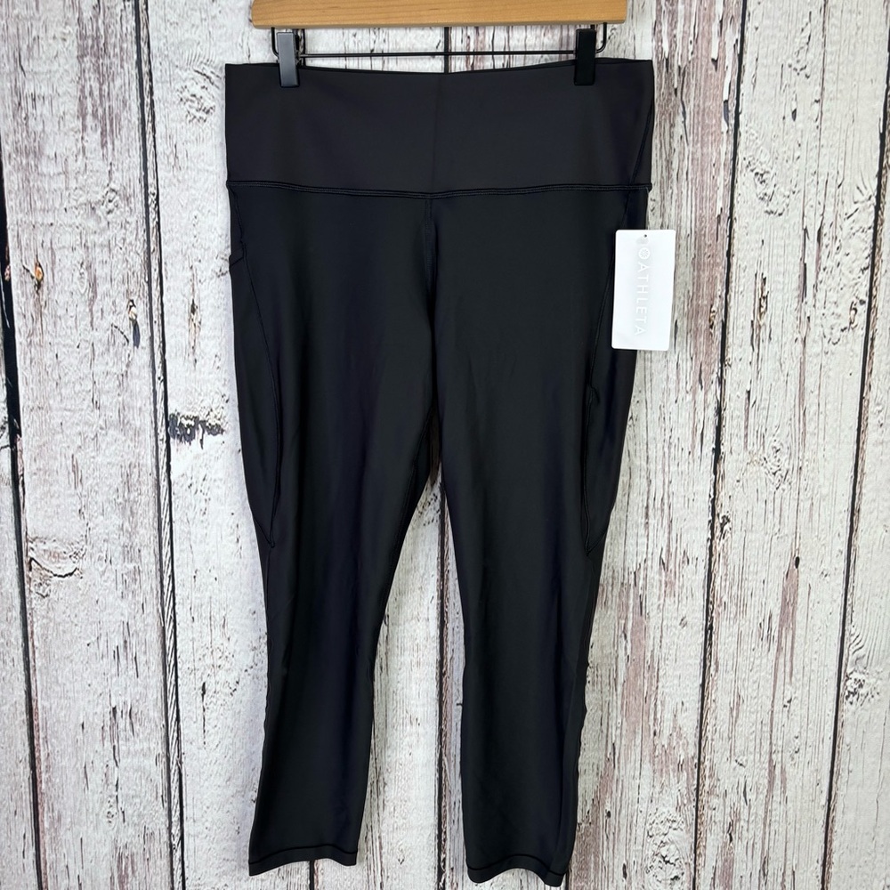 ATHLETA NWT Interval Stash Lasercut 7/8 Tight Black Size XL High Rise $119 NEW!